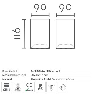 Foco superficie cuadrado fijo blanco IP65 90mm 1022C02 - Ineslam 2