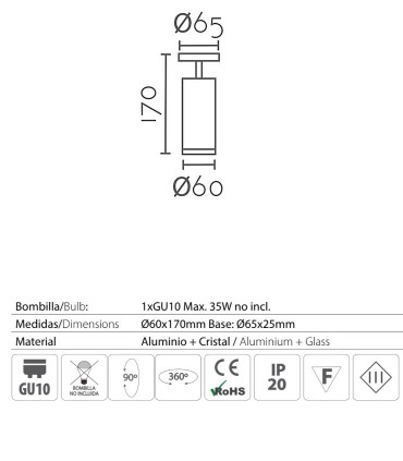 Foco superficie redondo orientable blanco - negro Ø60mm GU10 MX8102
