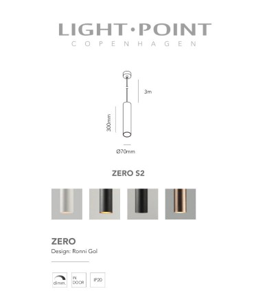 Dimensiones: Lámpara Colgante Zero S2 oro rosa Ø70x300mm - LIGHT POINT