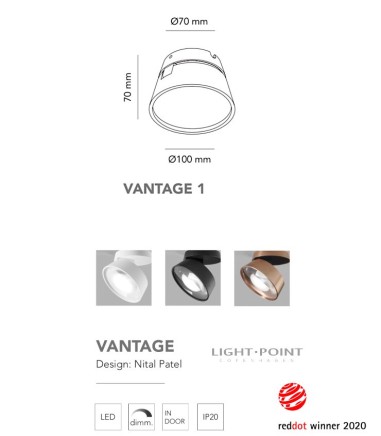 Dimensiones: Foco orientable VANTAGE 1 blanco, negro Ø100mm - LIGHT POINT