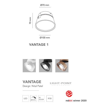 Dimensiones: Foco orientable VANTAGE 1 blanco, negro Ø100mm - LIGHT POINT