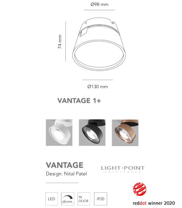 Dimensiones: Foco orientable VANTAGE 1+ blanco, negro Ø130mm - LIGHT POINT