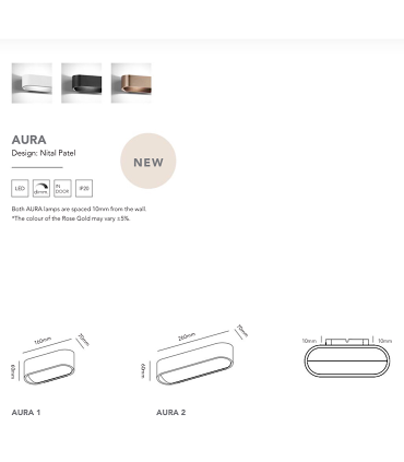 Aplique AURA W1 oro rosa 16cm - LIGHT POINT