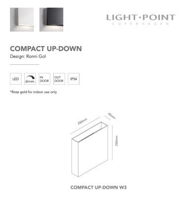 Dimensiones: Aplique Compact Up/Down Blanco, Negro W3  Grande - LIGHT POINT