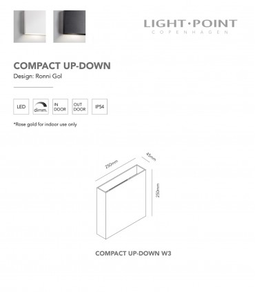 Dimensiones: Aplique Compact Up/Down Blanco, Negro W3  Grande - LIGHT POINT