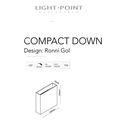 Dimensiones: Aplique Compact Down Negro W1 Pequeño - LIGHT POINT
