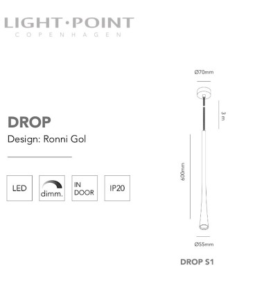 Dimensiones: Colgante Drop S1 oro rosa 60cm - LIGHT POINT