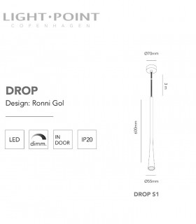 Dimensiones: Colgantes Drop S1 negro, oro 60cm - LIGHT POINT