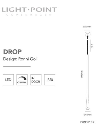 Dimensiones Colgante Drop S2 negro, oro 90cm - LIGHT POINT