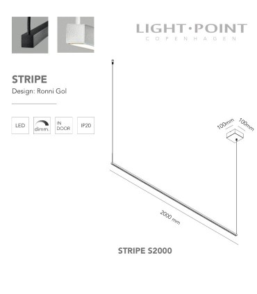 Dimensiones: Lámpara Colgante Stripe S2000 negro, blanco 2m - LIGHT POINT