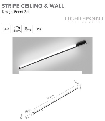 Dimensiones: Aplique-Plafón Stripe C/W S1500 negro 150cm - LIGHT POINT