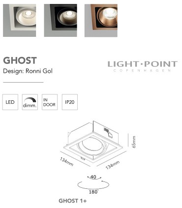 Medidas: Foco Empotrable Ghost 1+ Led 1L 10W oro rosa - LIGHT POINT