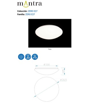 ZERO E27 Plafón redondo blanco Ø36.50cm - 3L E27 5411 - MANTRA 2