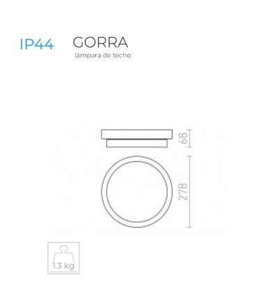 Dimensiones: Plafón redondo de bombillas GORRA E-14 Ø27cm  2L IP44