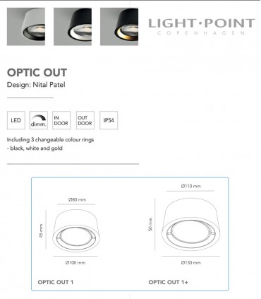 Características y tamaños de OPTIC OUT oro rosa - LIGHT POINT