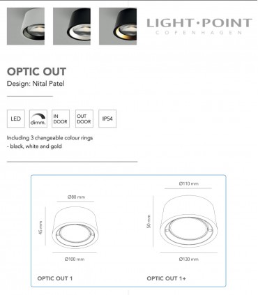 Características y tamaños de OPTIC OUT - LIGHT POINT