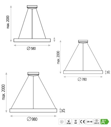 Dimensiones de lámparas GRACE LED blanco ACB