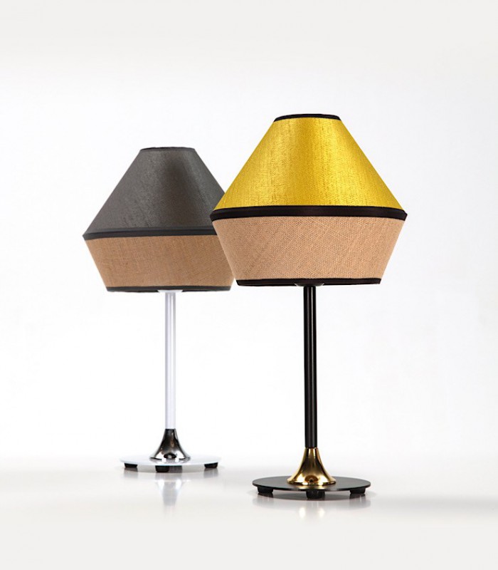 Lámparas de mesa TOSSA: color pantalla ORO y metal acabado Negro-oro y Plomo combinado con blanco-cromo - ILUSORIA