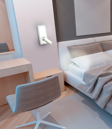 Aplique con lector IBIZA led blanco 2 luces. 5257. Ideal para cabecero de cama para hotel o casa.