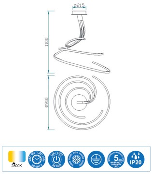 Lámpara de techo NUR XL Led Forja 80W Triple 2800K Mantra 2