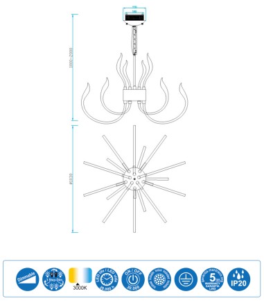 Lámpara VERSAILLES led Grande, 103cm 5560 Mantra