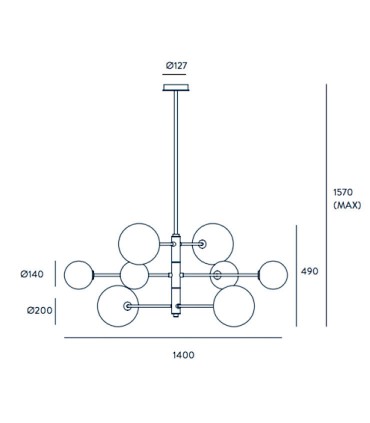Dimensiones Lámpara de techo Atom C1248/8 - Aromas