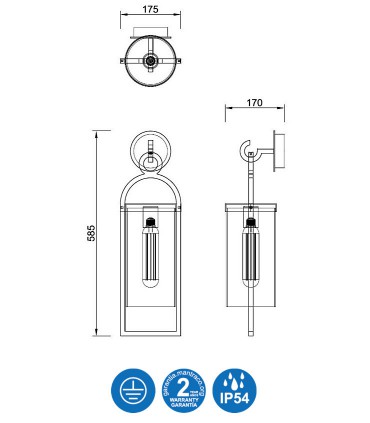 Aplique de pared MAYA 1L IP54 58.5 cm - Mantra