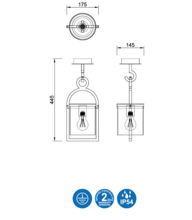 Dimensiones Lámpara plafón MAYA 1L IP54 gris 45cm 6553 - Mantra