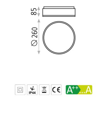 Dimensiones Plafón DINS 2 bombillas E27 en blanco o níquel Ø26cm - ACB