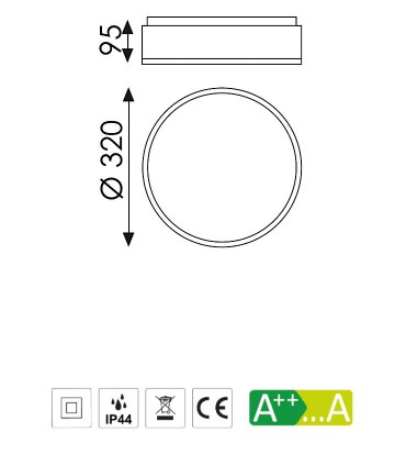 Dimensiones Plafón DINS 2 bombillas E27 en blanco o níquel Ø32cm - ACB