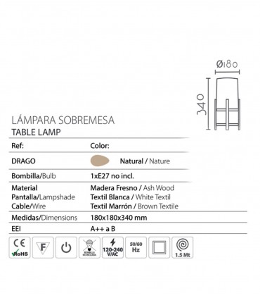 Características Lámpara de sobremesa madera pantalla ND33