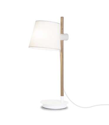 Lámpara de mesa madera con pantalla blanco ND40