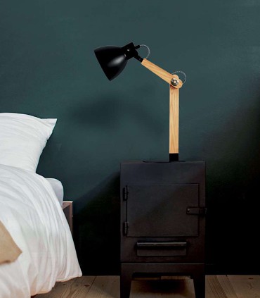 Lámpara mesa madera tulipa negra Daphne - Ineslam