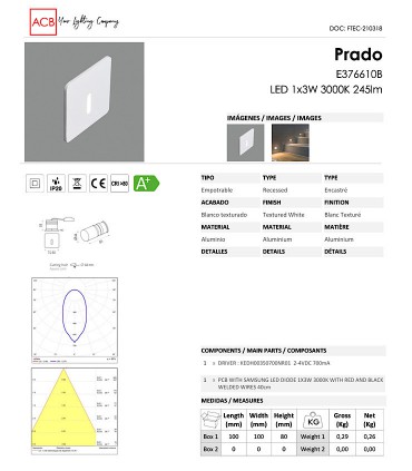 Hoja técnica Foco empotrable de pared PRADO 3W - ACB