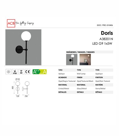 Características Aplique de pared DORIS negro - ACB