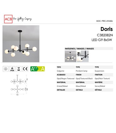 Lámpara de techo Doris 8L negro - ACB
