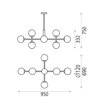 Dimensiones lámpara de techo Doris 8 luces oro - ACB