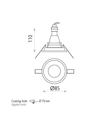 Dimensiones Aro empotrable NORK GU10 Blanco IP64 - ACB