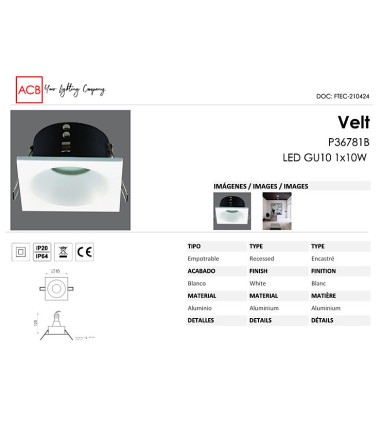 Foco empotrable GU10 Velt IP64 - ACB...