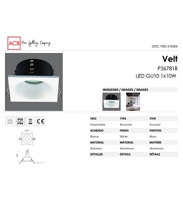 Foco empotrable GU10 Velt IP64 - ACB - 85x85 mm