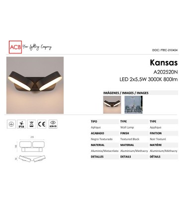 Kansas Aplique LED 3000K negro IP54 - ACB
