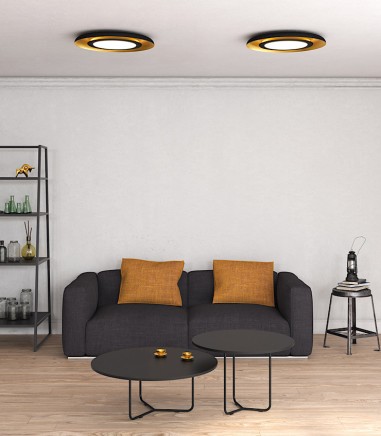 Imagen de ambiente con plafones  LED de techo SHIITAKE 3000K negro-oro - ACB