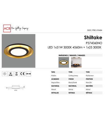 Características Plafón LED SHIITAKE 3000K negro-oro - ACB
