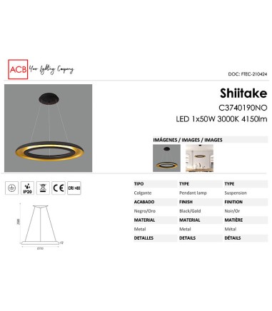 Características Lámpara de techo LED circular SHIITAKE 3000K negro-oro - ACB
