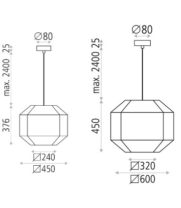 Dimensiones Lámparas de pantalla BAUHAUS  Ø45, Ø60cm - ACB