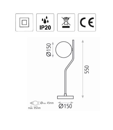 Dimensiones Lámpara de mesa MAUI negro E27 LED - ACB