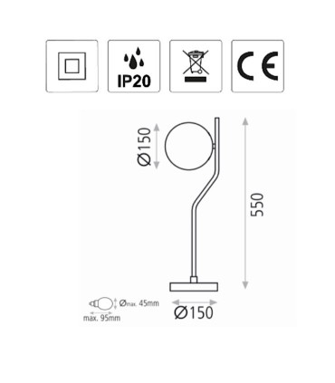 Dimensiones Lámpara de mesa MAUI negro E27 LED - ACB