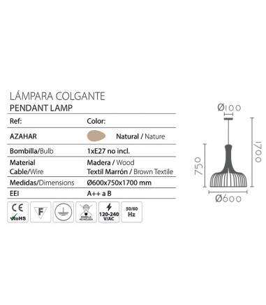 Características lámpara Azahar Ø61cm