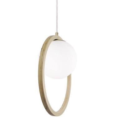Vista lateral Lámpara de madera colgante MD2416-NAT Ø39 - Ineslam