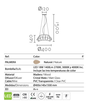 Características Lámpara de techo Palmera